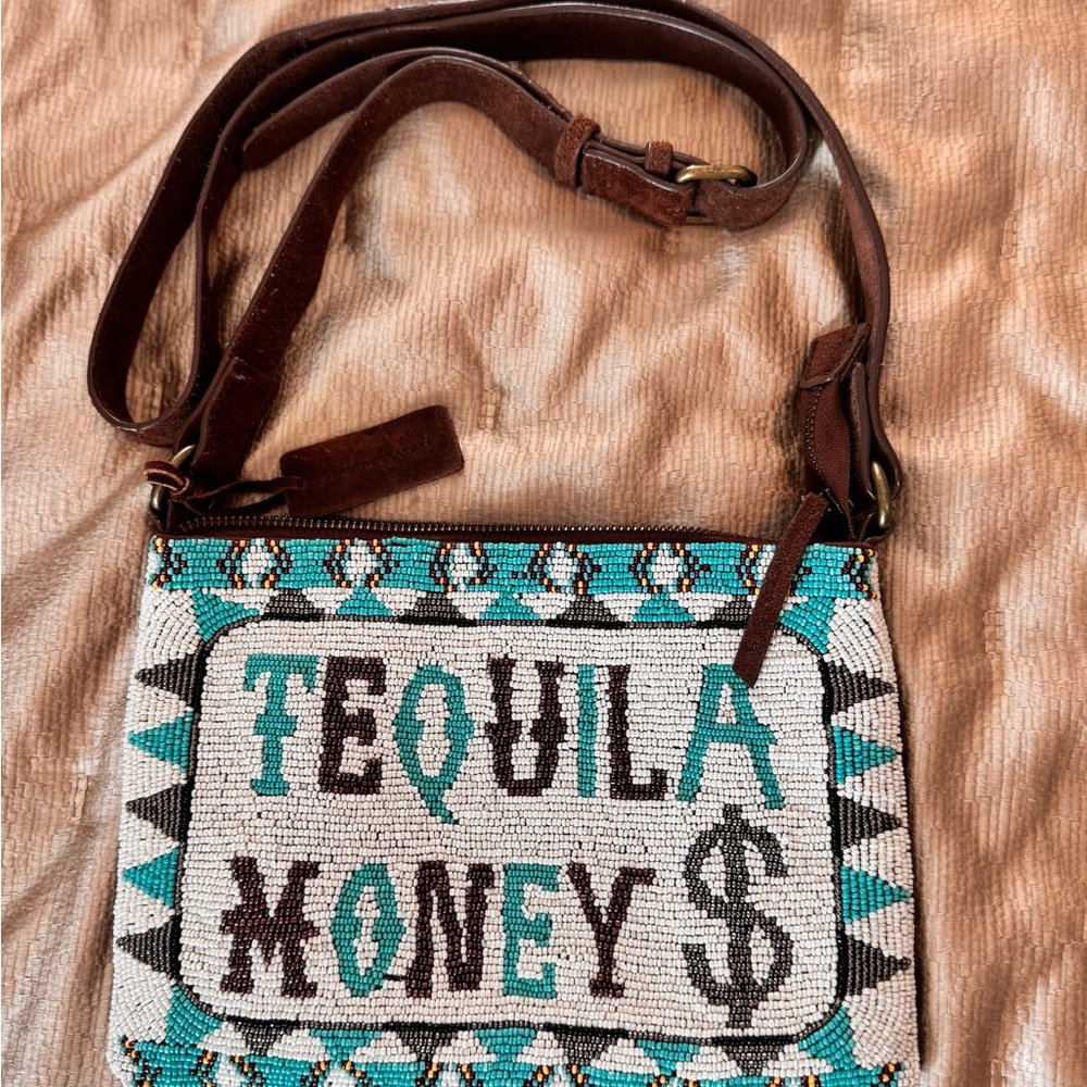 Idyllwind Brown and Turquoise Beaded Crossbody Bag